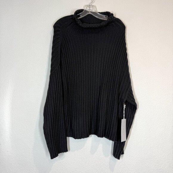 Black Tunic Sweater Mock Neck Ribbed Alpine Oversized Relaxed Small - Picture 10 of 10